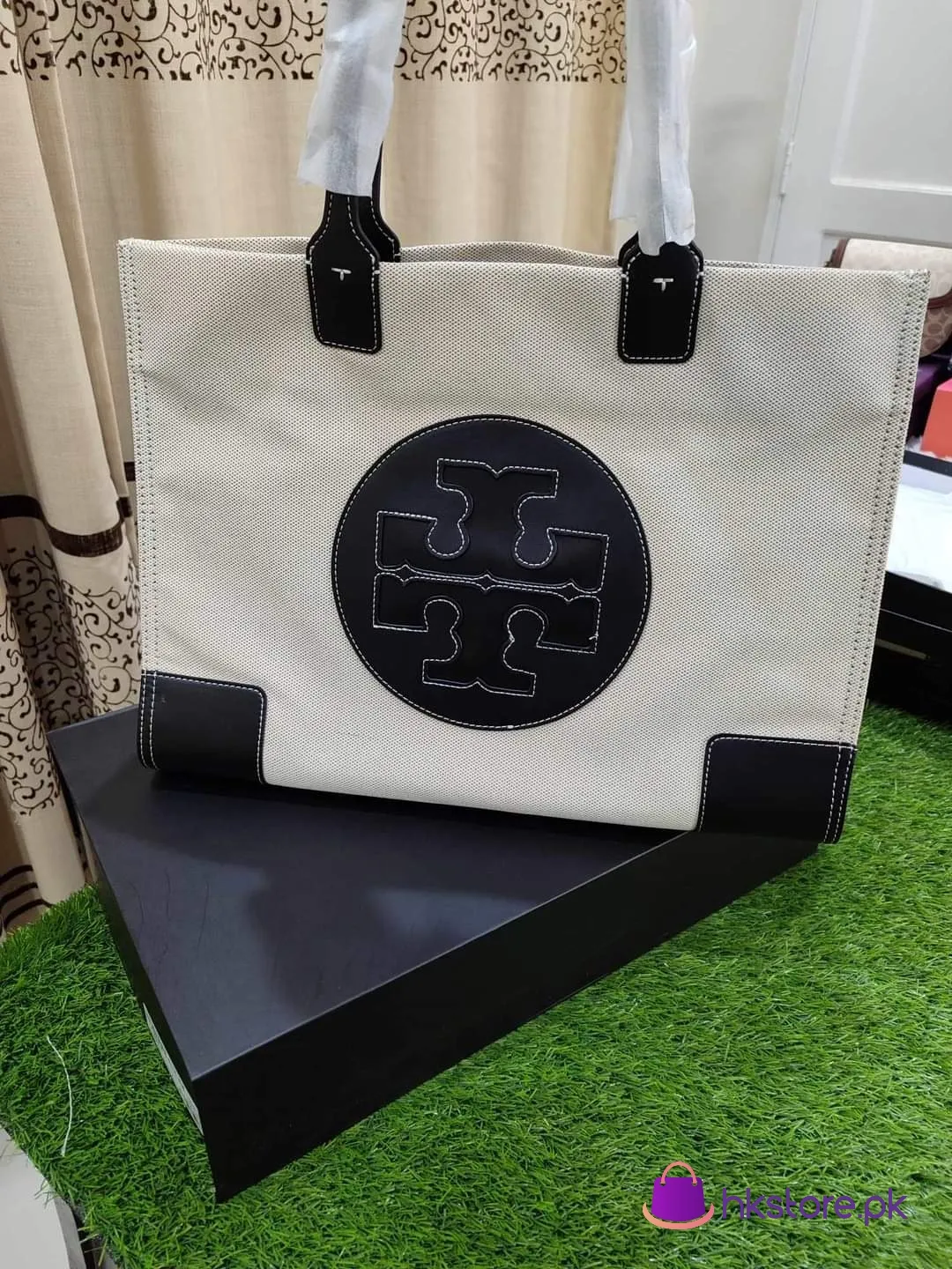 Torry Burch Tote Bag Canvas Jute Material 