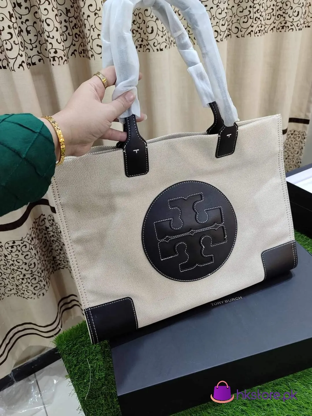 Torry Burch Tote Bag Canvas Jute Material 
